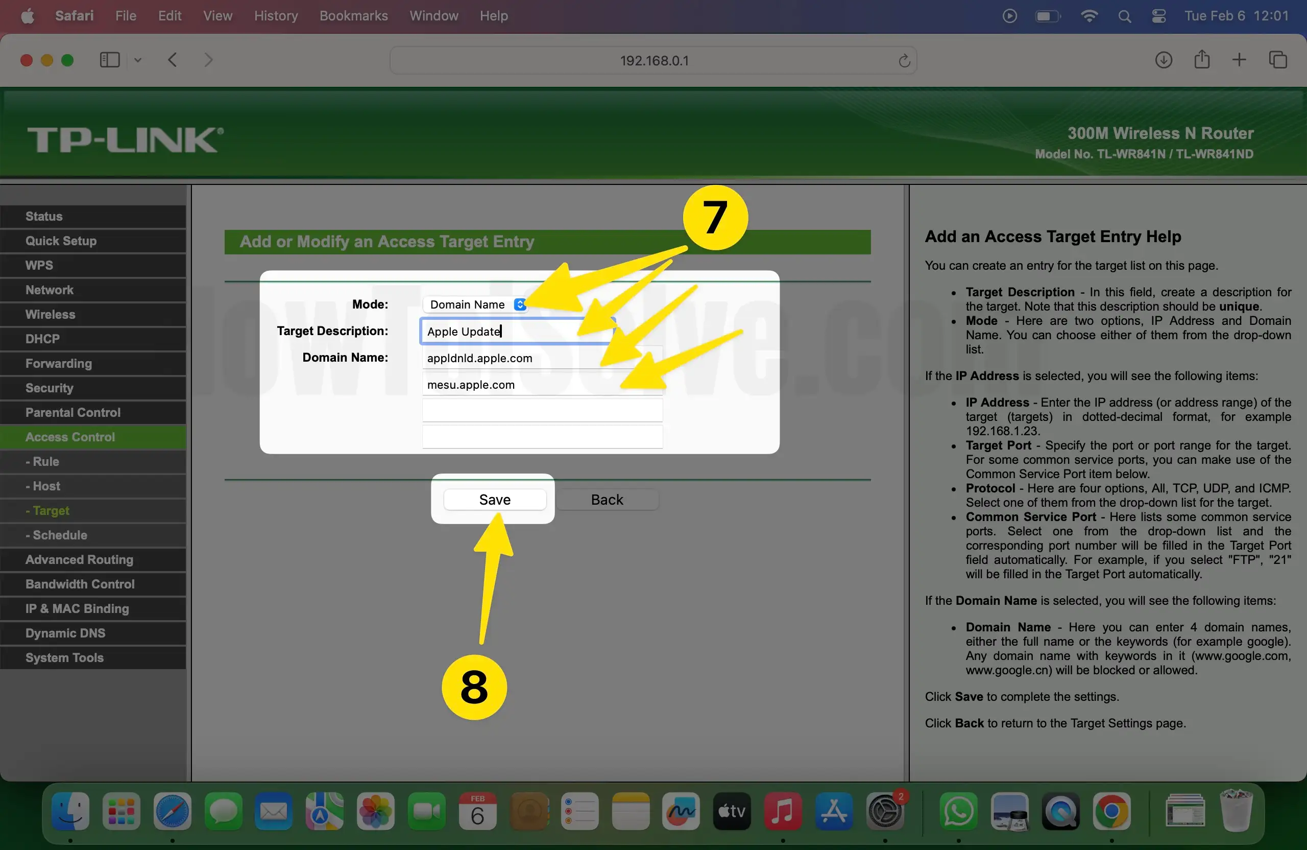 Enter mode, target , domain mode select save on mac