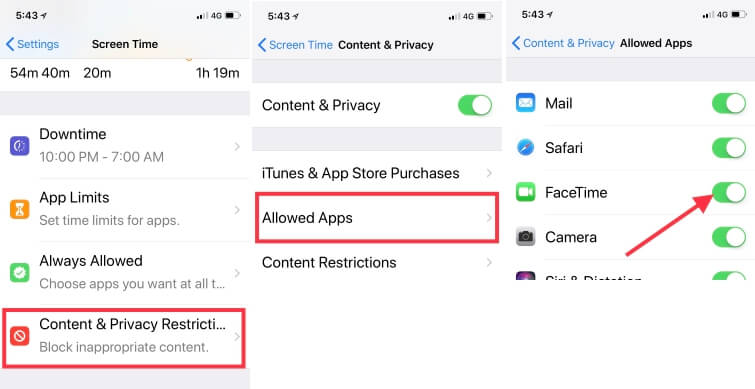 4 Disable Restriction on FaceTime on iPhone from Screen Time
