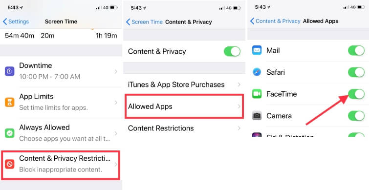 4 Отключить ограничение на FaceTime на iPhone с экранного времени
