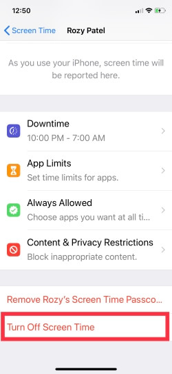 7 Turn off screen time in iOS 12 on iPhone