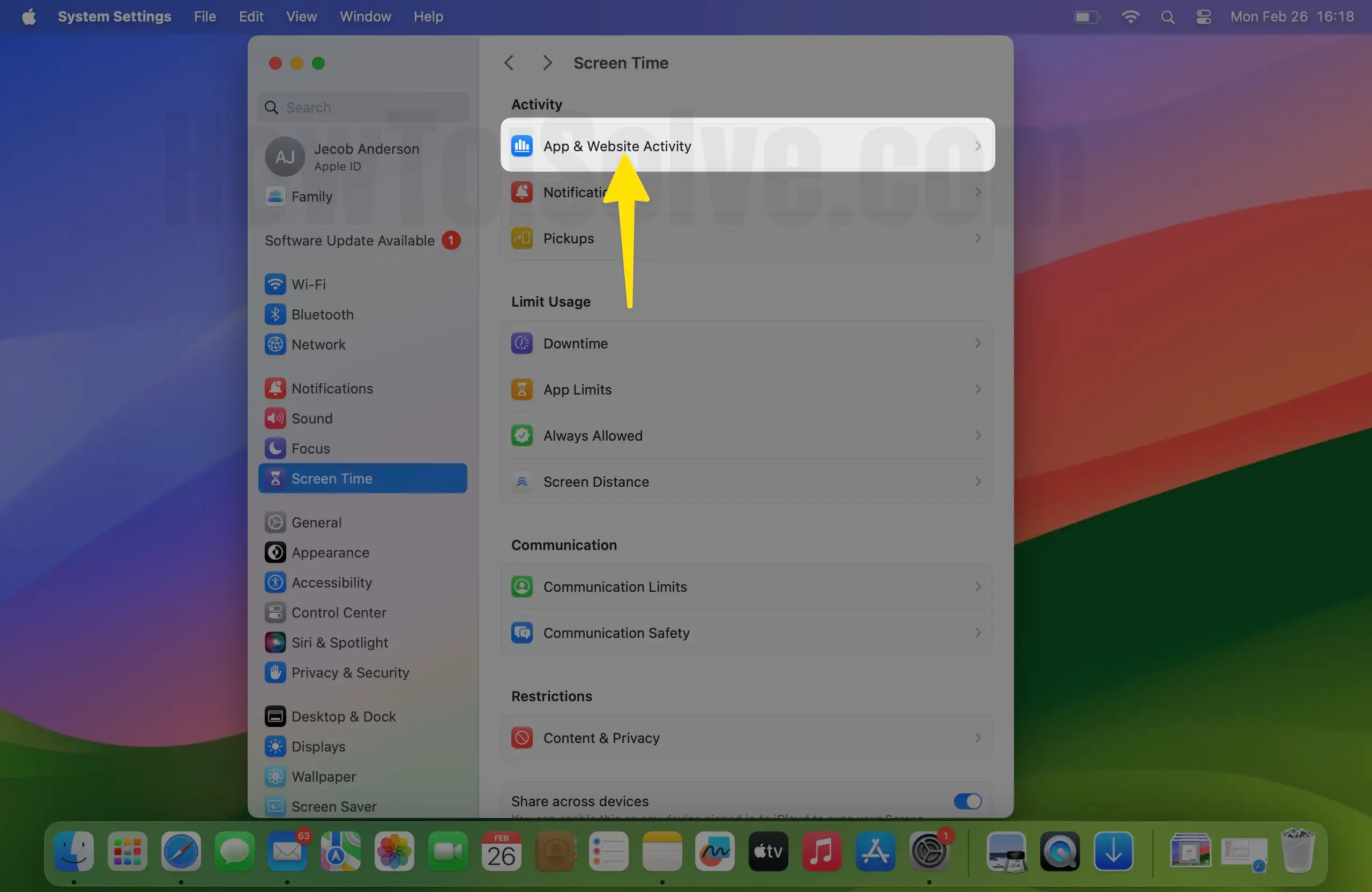 Click on App Website Activity for mac