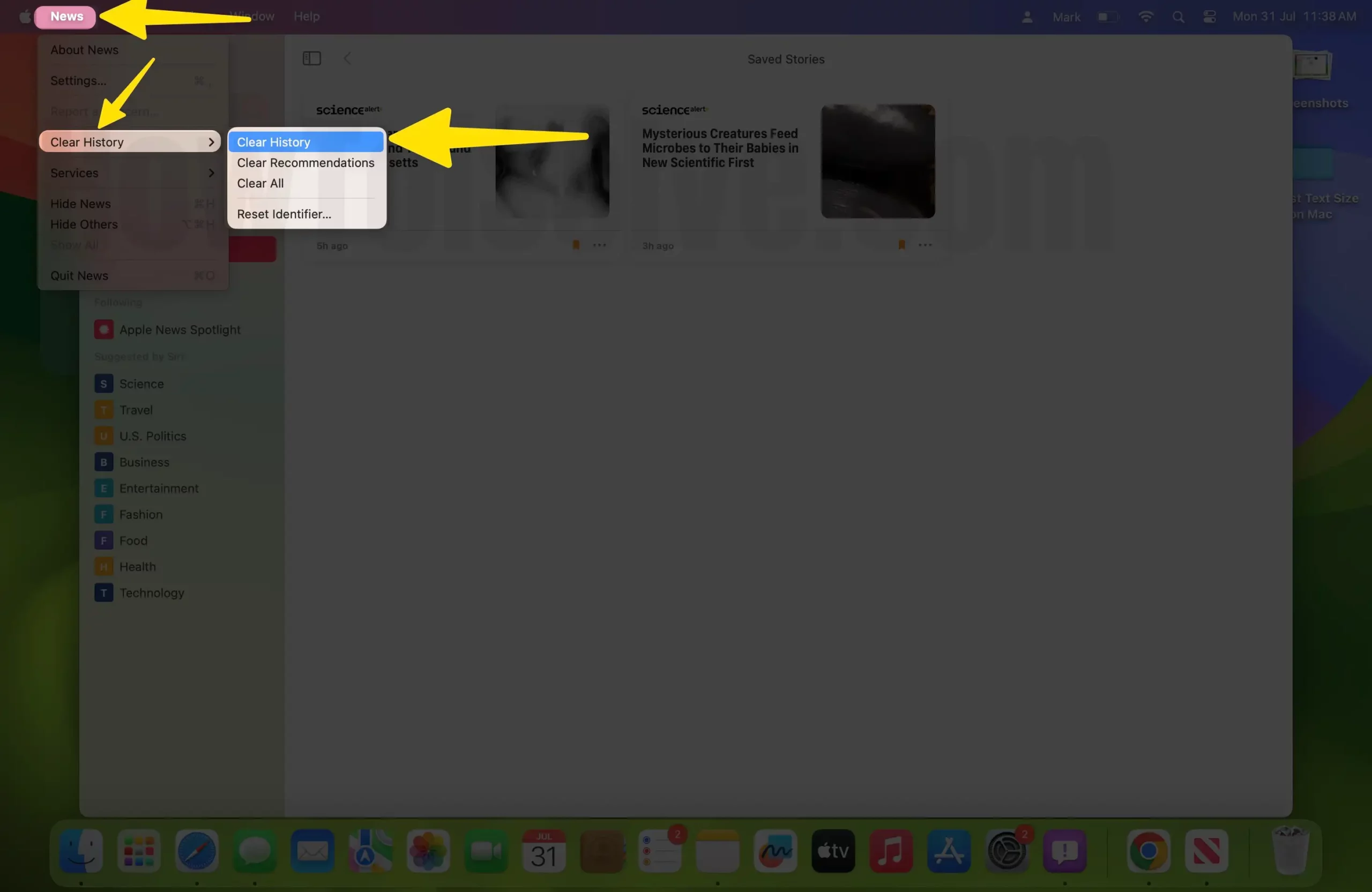 Clear History on Apple News App on Mac