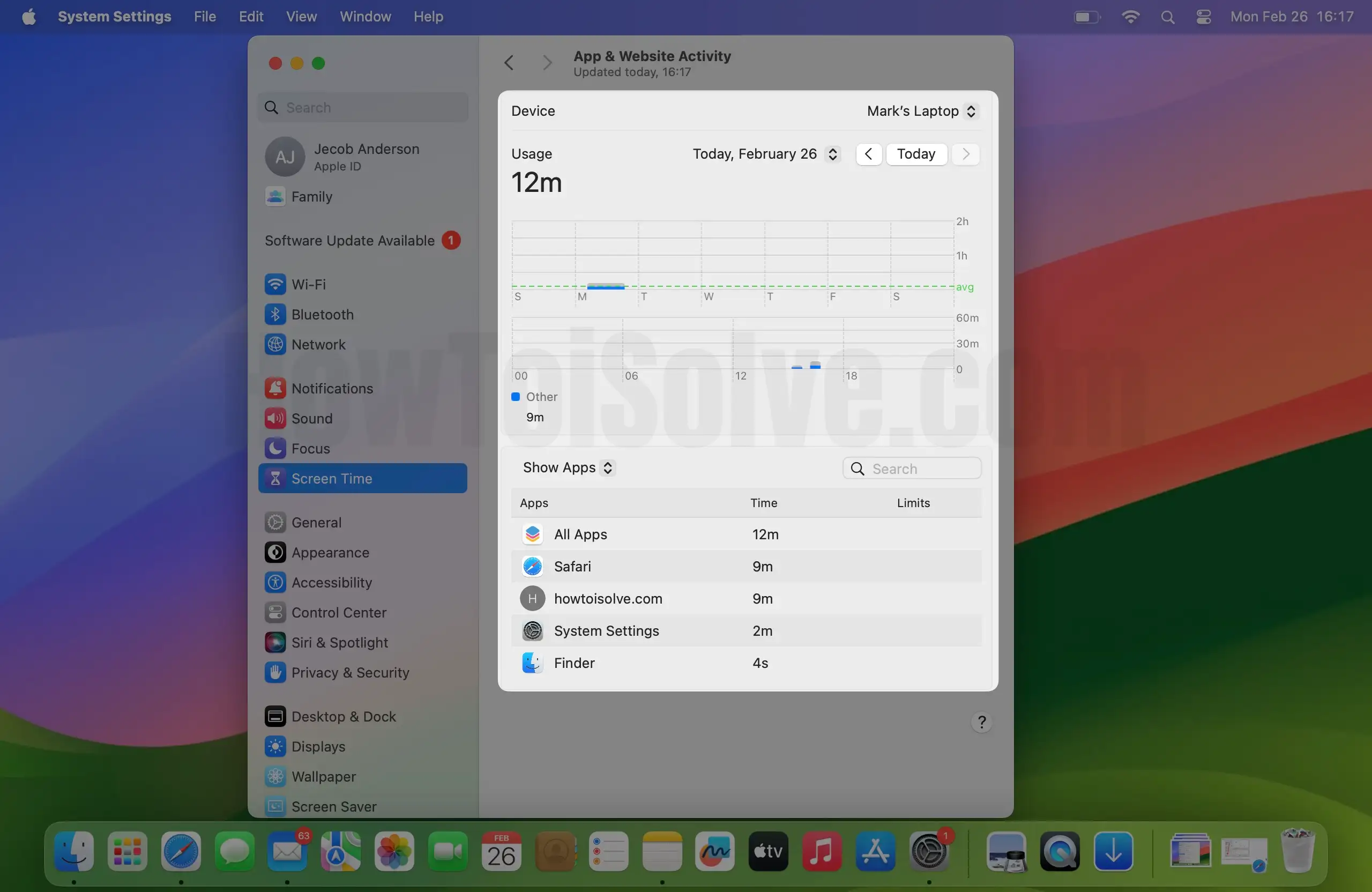 Click on before device in screen time on mac