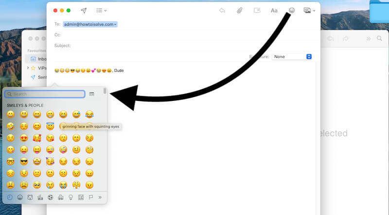 Add Emoji in mail app on macBook Mac