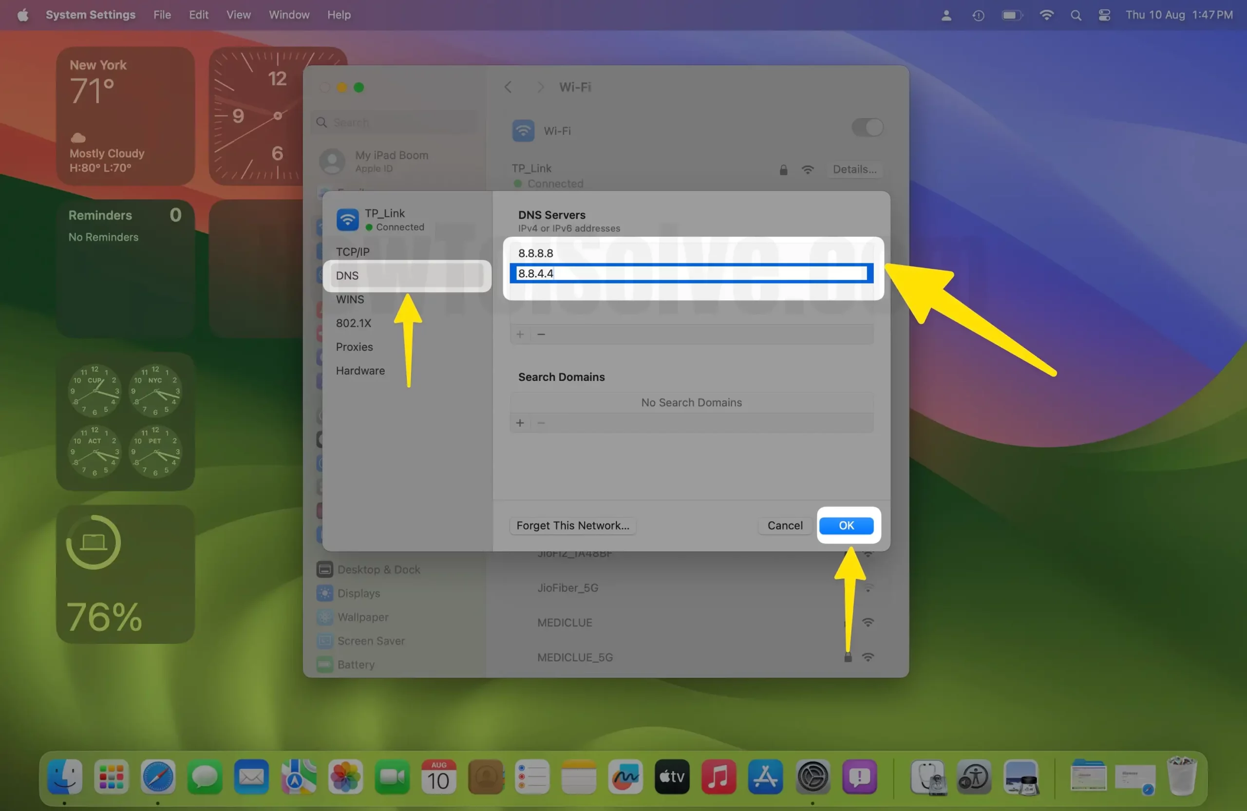 Add Public DNS to Mac WiFi Settings