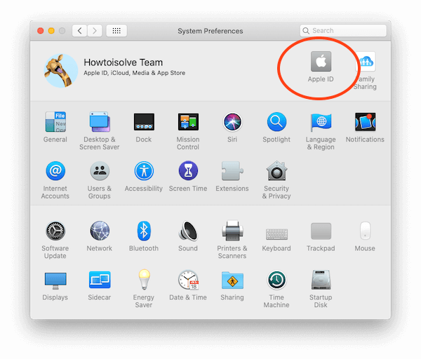 Apple ID under the System Preferences