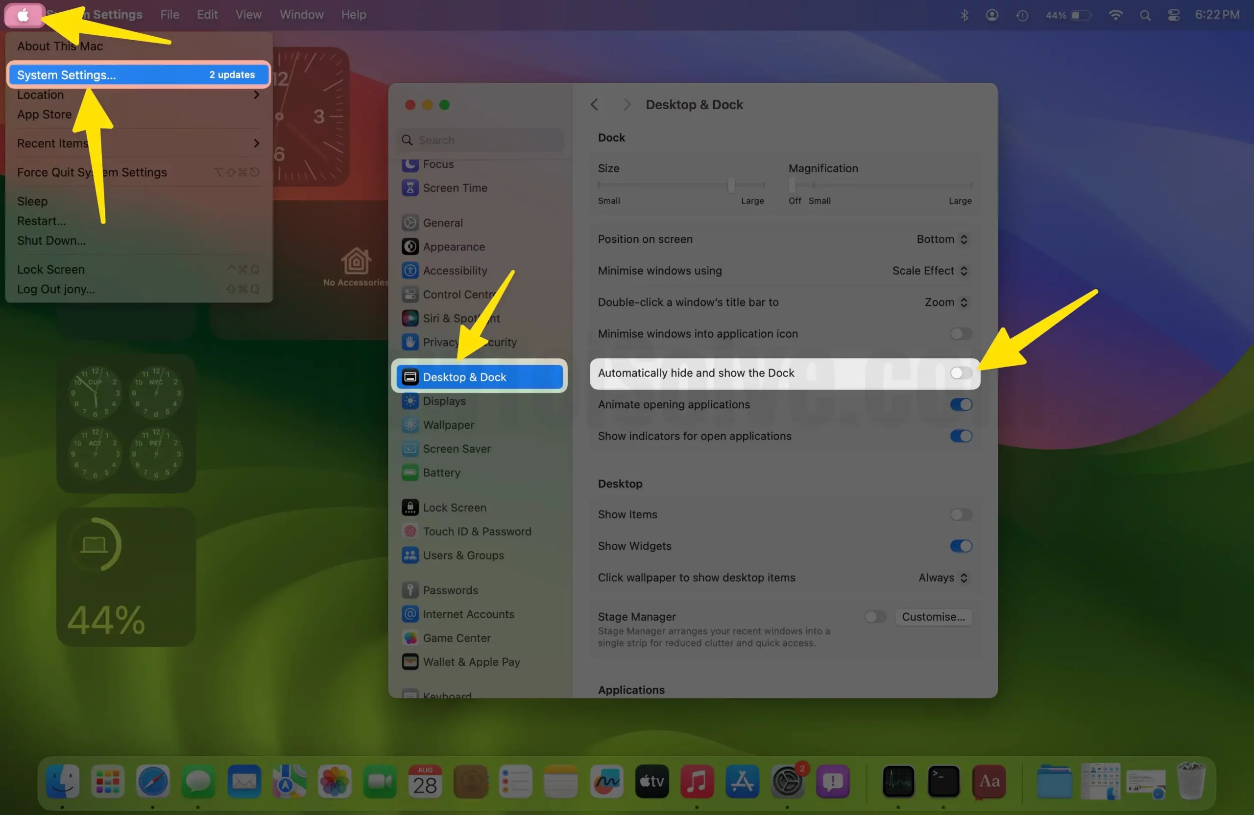 Automatically hide and show the Dock to Fix Slow Boot on Mac
