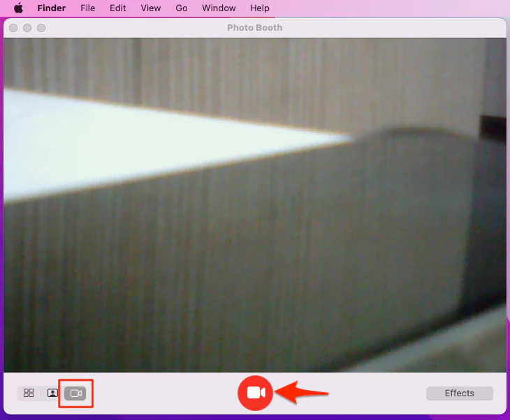 Click on video record button to record in photo booth