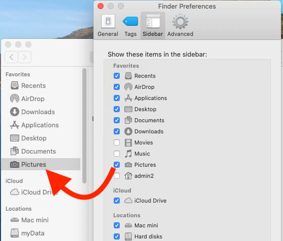 How to Show picture folder on Finder Sidebar