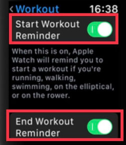 Howto toggle start workout reminder on Apple Watch 4 and series 3 watchos 5