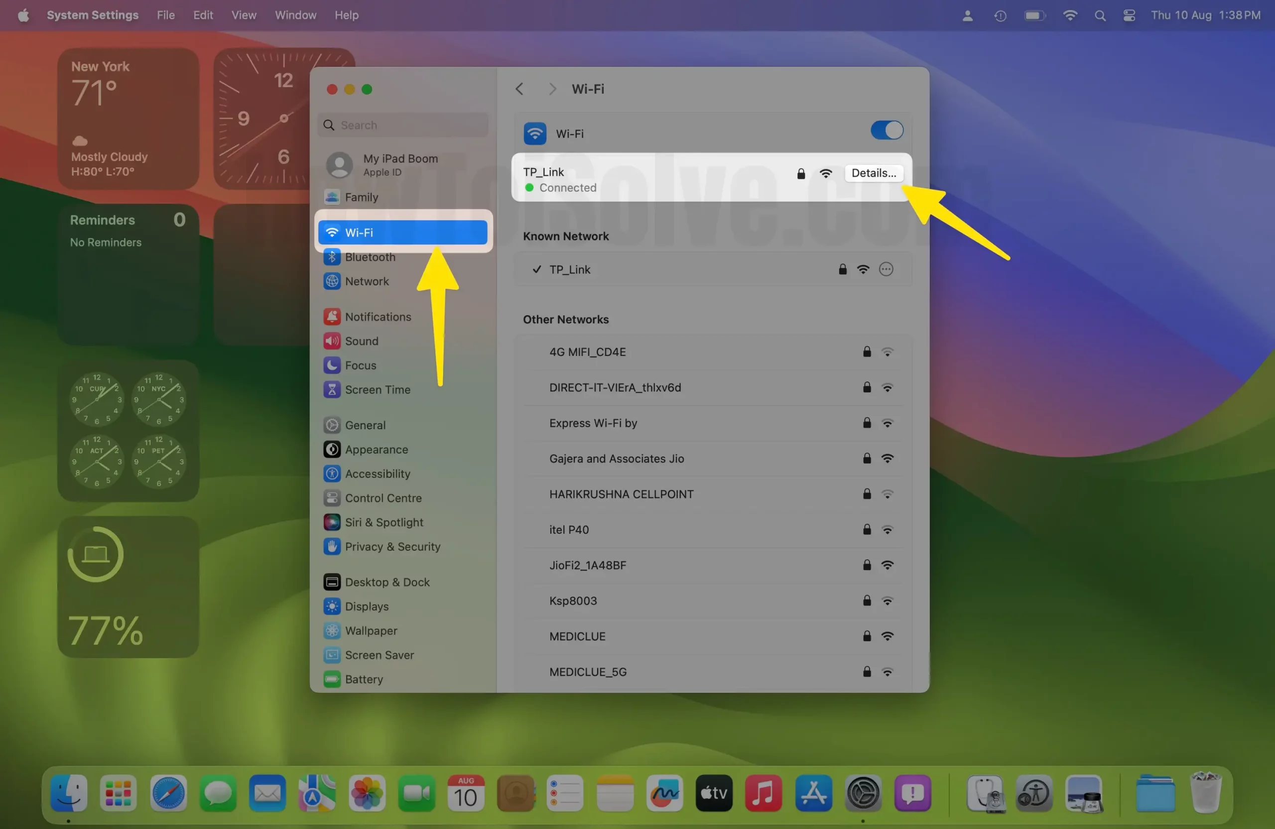 Open Connected WiFi Network Details on Mac
