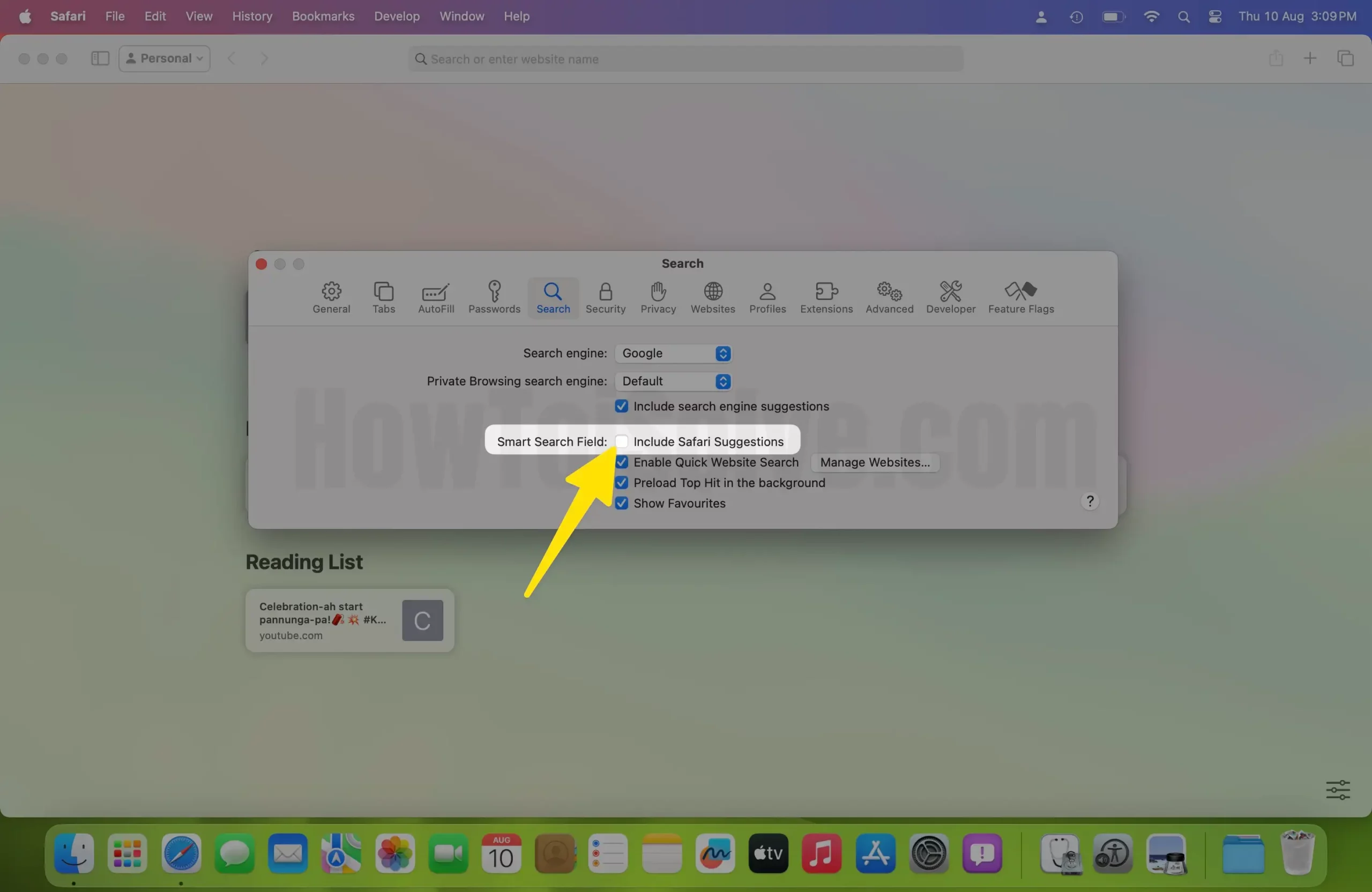 Turn off Safari Search Suggestions on Mac