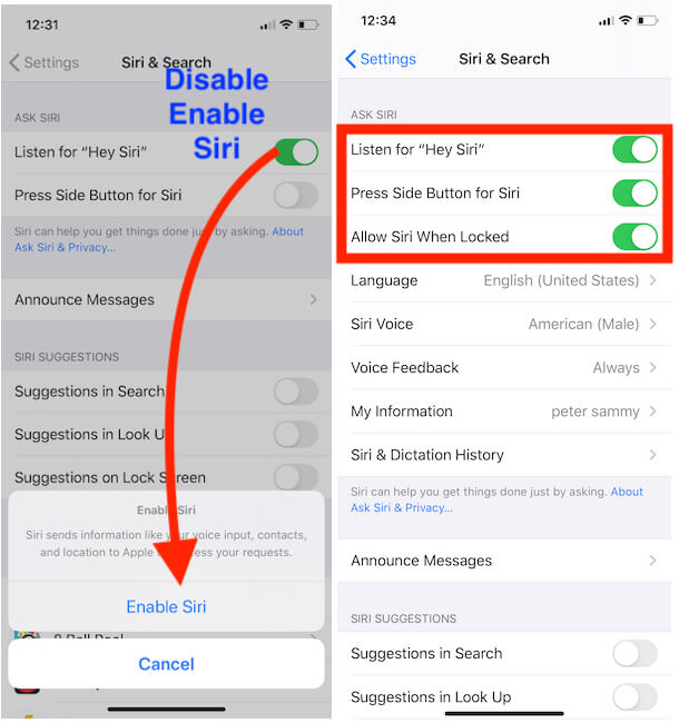 Turn on or Disable-Re-Enable Siri on iPhone