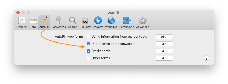 Используйте автозаполнение веб-форм для кредитных карт и данные для входа в Mac Safari