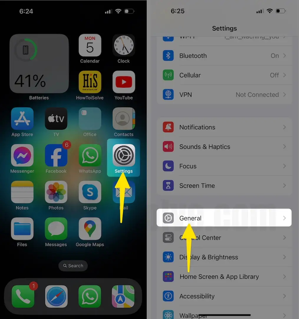 Open Settings Select General on iPhone
