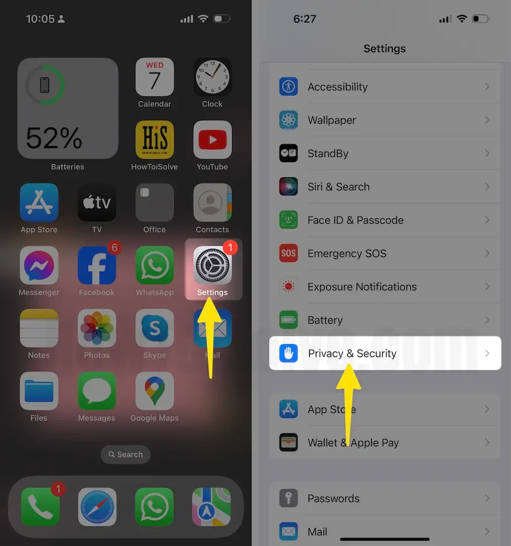 Open Settings Tap on Privacy & Security on iPhone