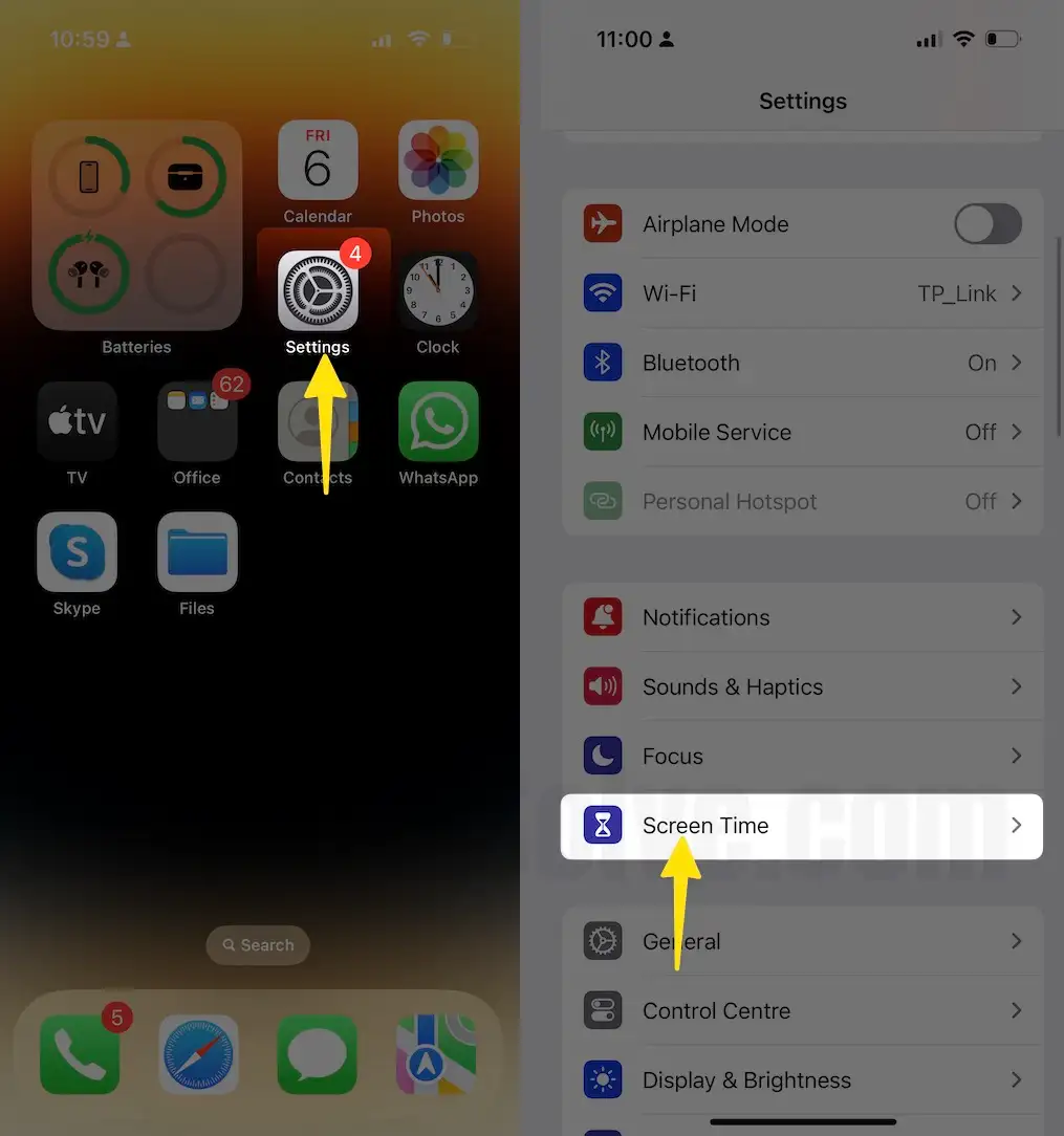  Launch the settings app and select screen time on iPhone