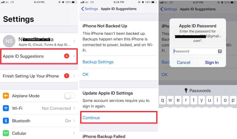 4 Verify apple ID for Fix Siri Search Suggestions not working in iOS 12