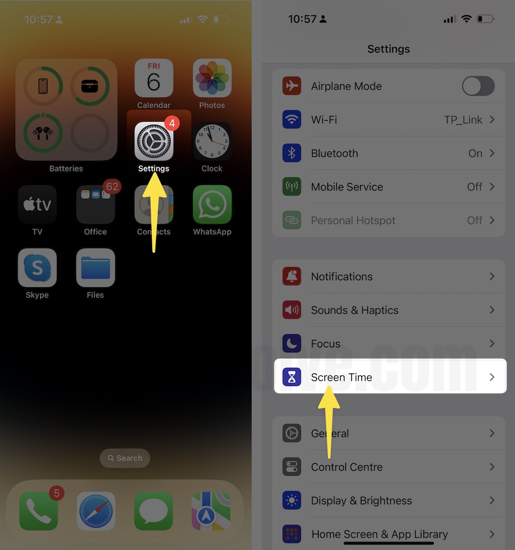 Open up settings app and select screen time on iPhone