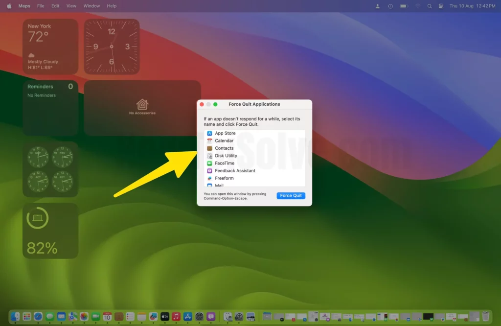 Open the force quite application on mac