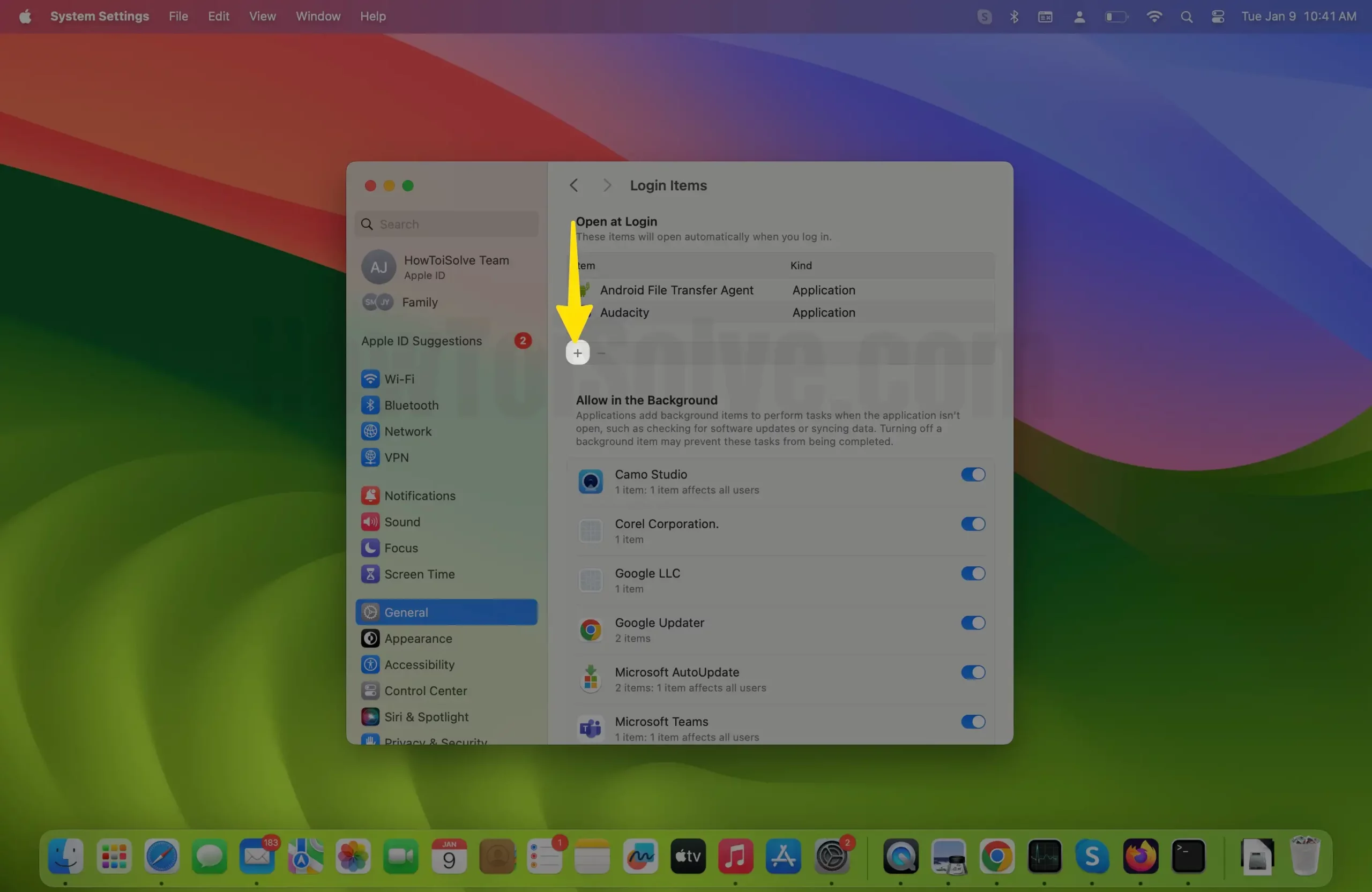 Tap on + icon to Add new Application on Mac
