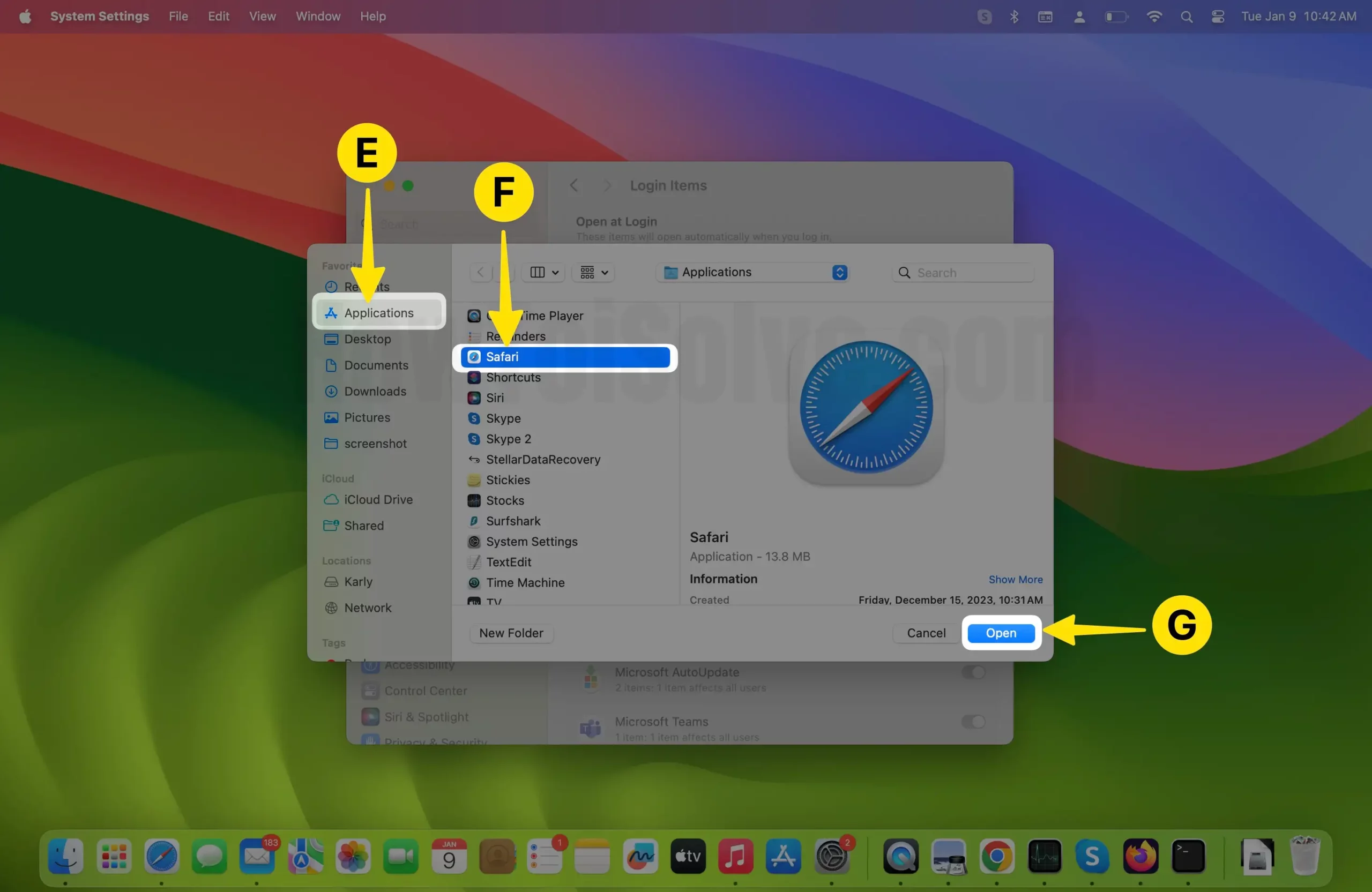 Select Application Click on Open on Mac