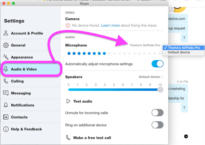 Settings for Skype Microphone on MacBook Mac