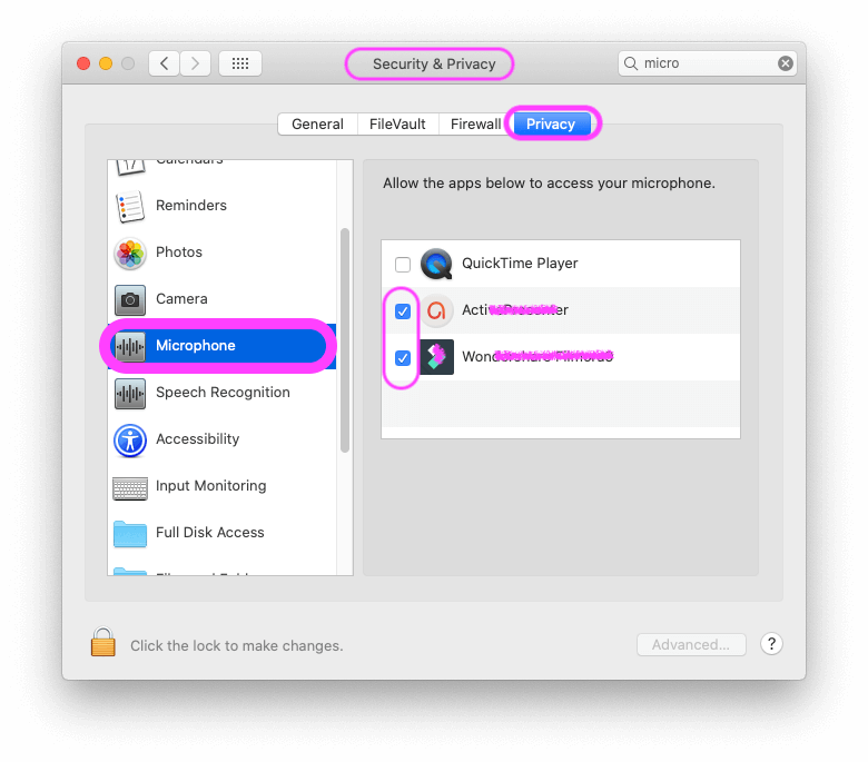 Turn on Micriphone Access for Apps on Mac MacBook