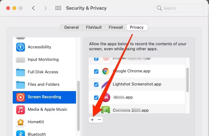 add-app-under-security-privacy-on-mac-for-screen-recording