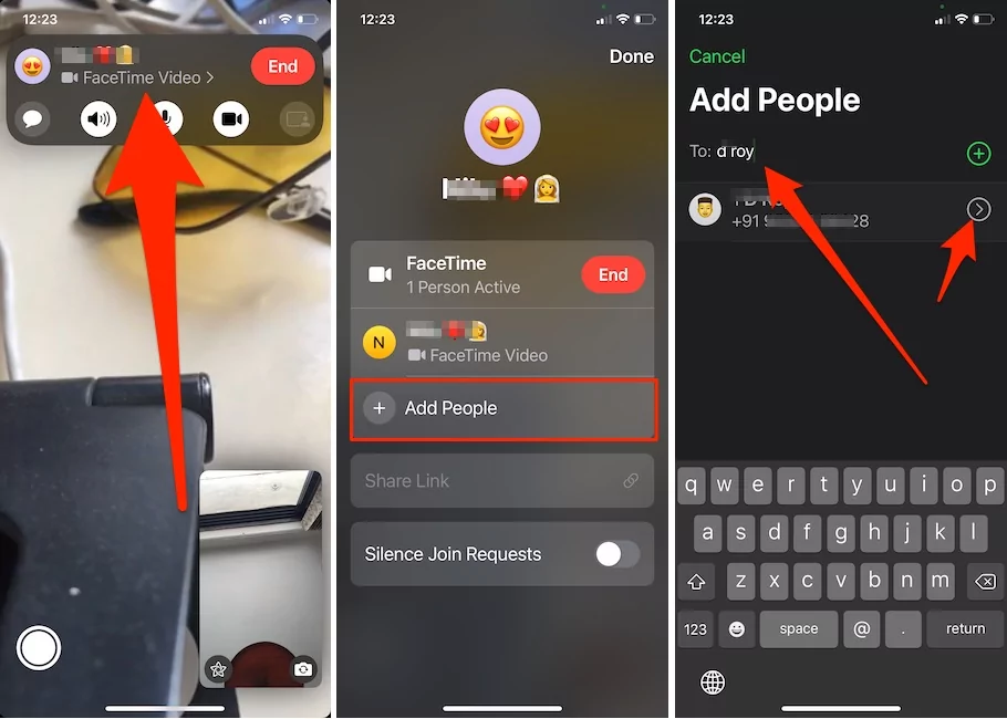 add new people in facetime video or group call from iphone