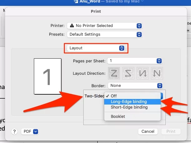 print double sided in duplex printer for word on mac