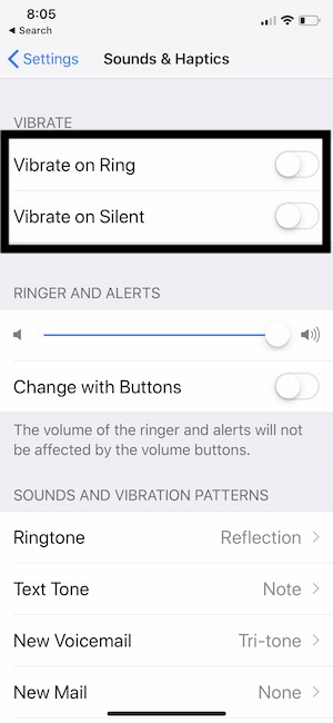 1 Disable on Ring or Vibrate