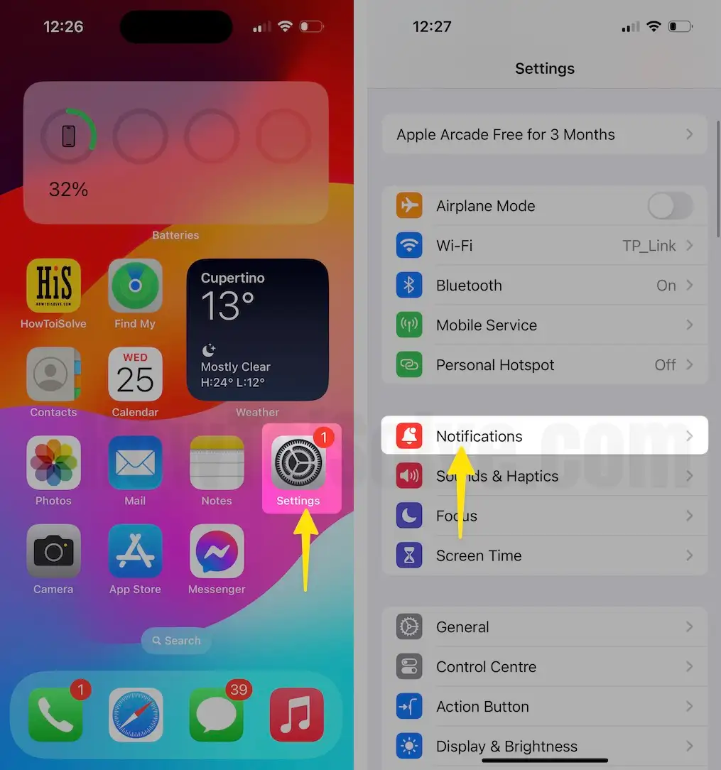 Open Settings App Tap Notifications On iPhone