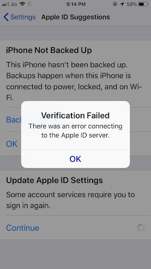 Apple ID Verification Failed on iPhone