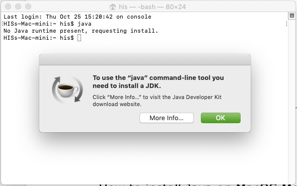 Check Java in installed or not on Mac Mojave