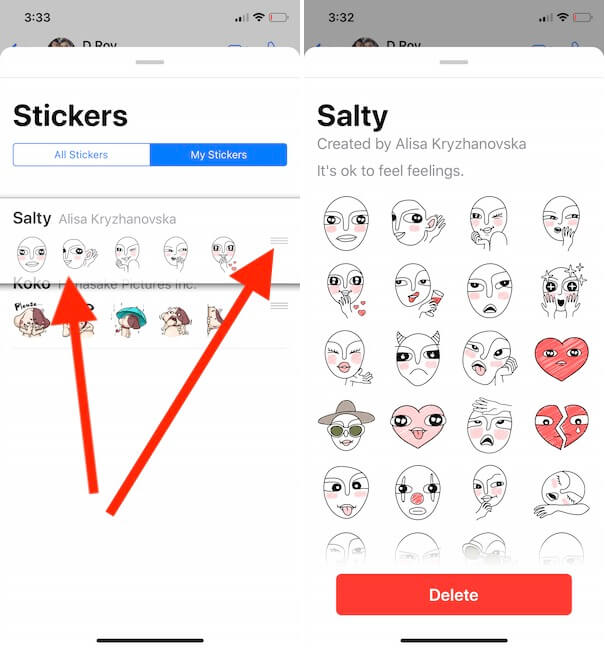 Rearrange or Delete Stickers from WhatsApp iPhone and iPad