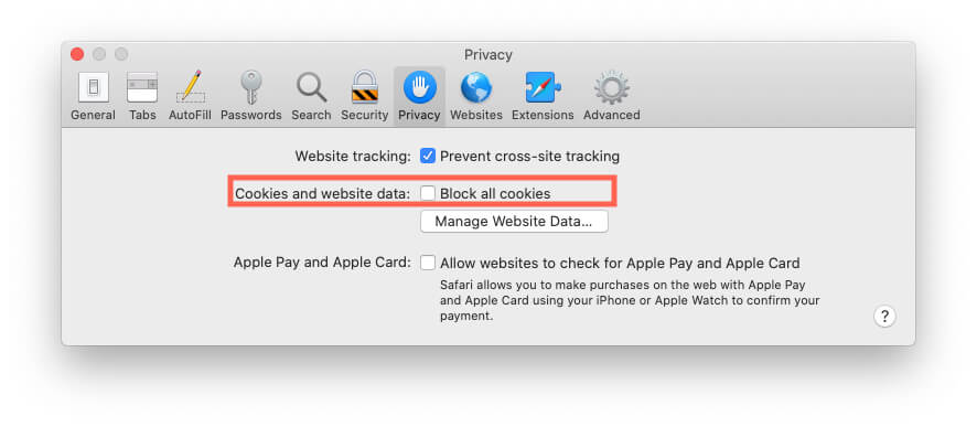 Remove Website Data and Cookie from Safari Mac