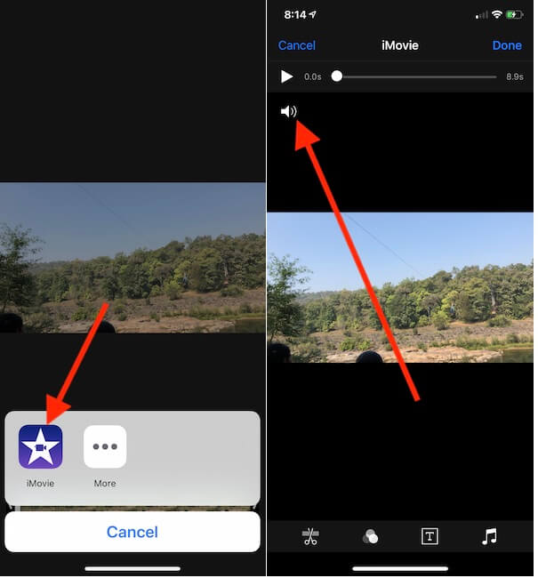 Remove audio from Video iPhone using iMovie
