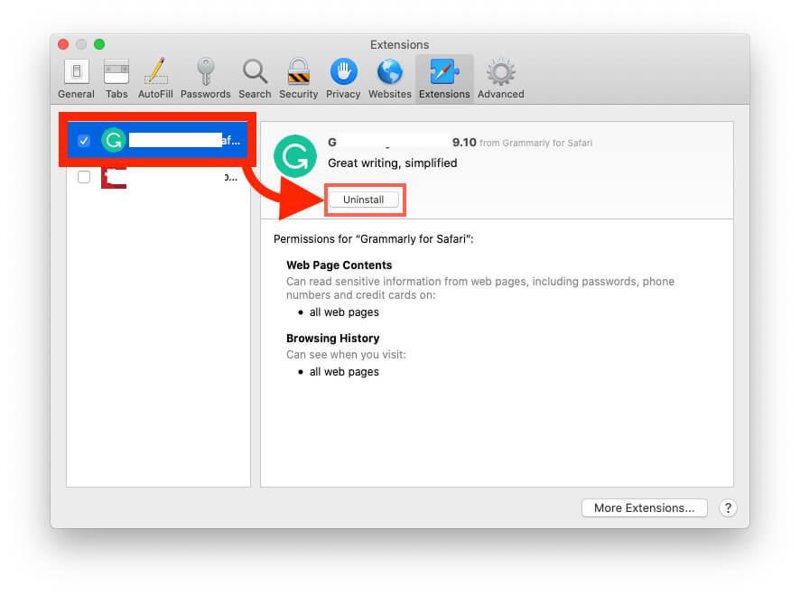 Uninstall or Remove Extension From Safari on Mac