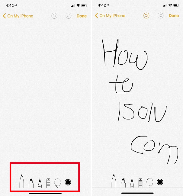Use Drowing on Markup for Notes app