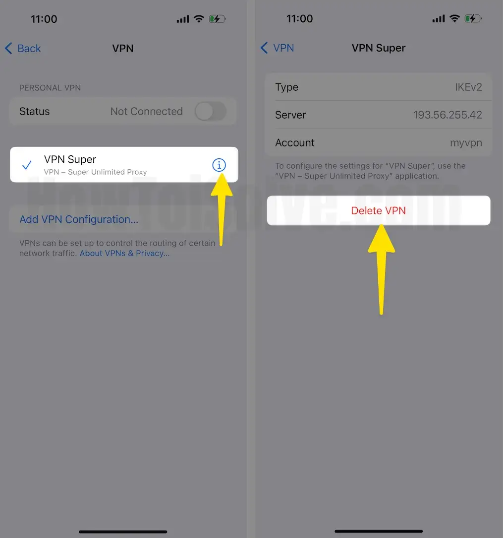 Click i Icon Delete VPN On iPhone
