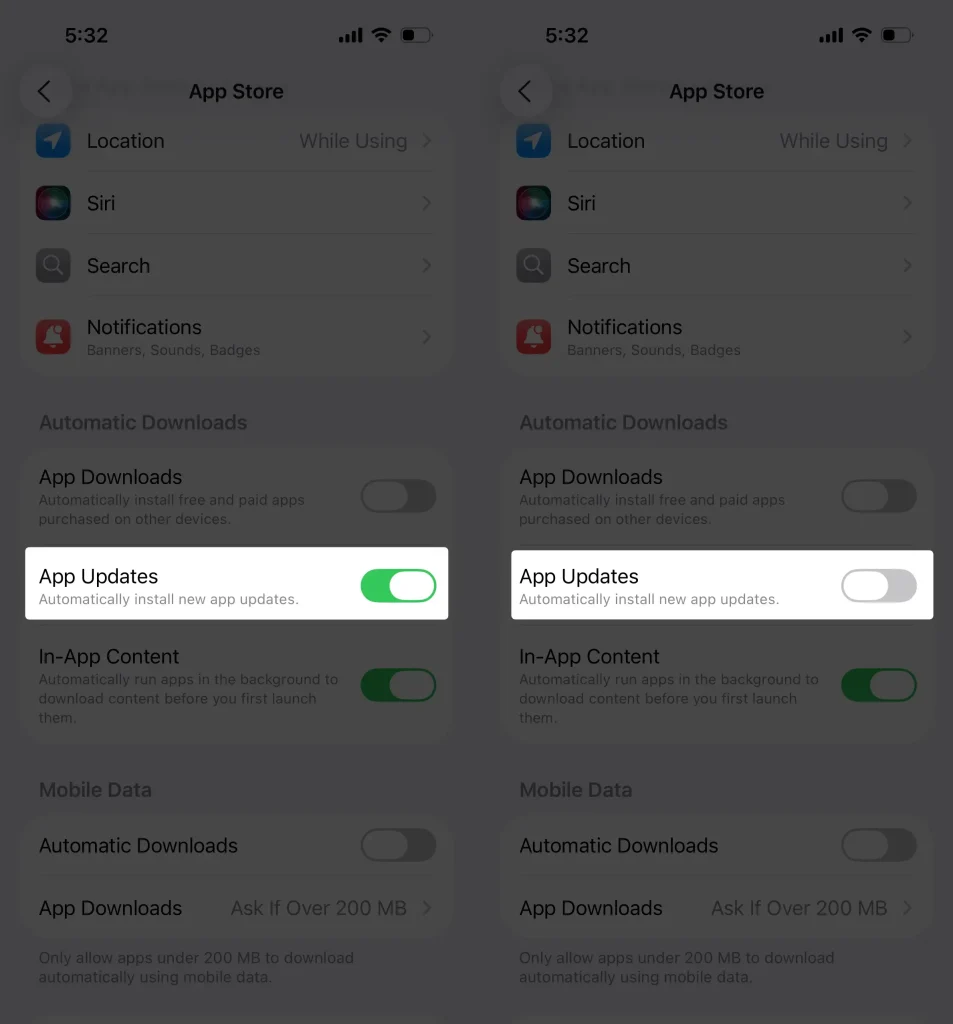 App Updates Automatically install new app updates