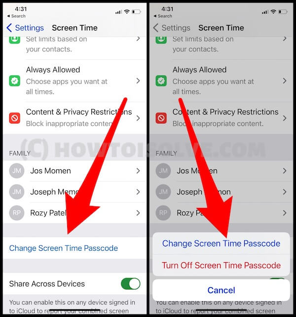 Change Screen Time passcode on iPhone