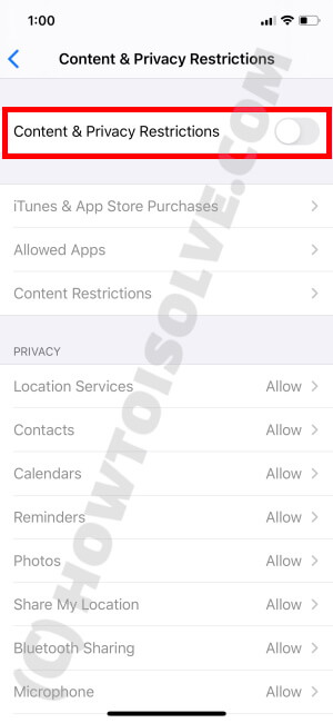 Disable Content & Privacy Restrictions on iPhone
