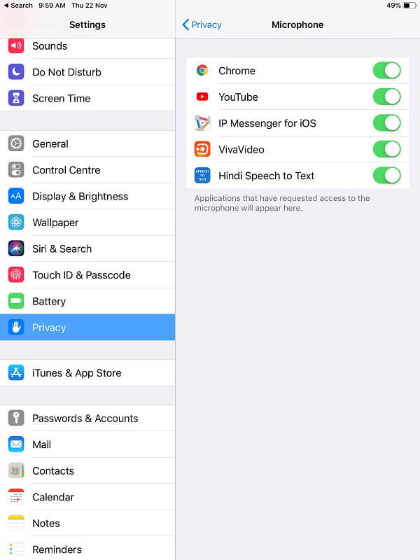 iPad Microphone Privacy Settings and Restrictions
