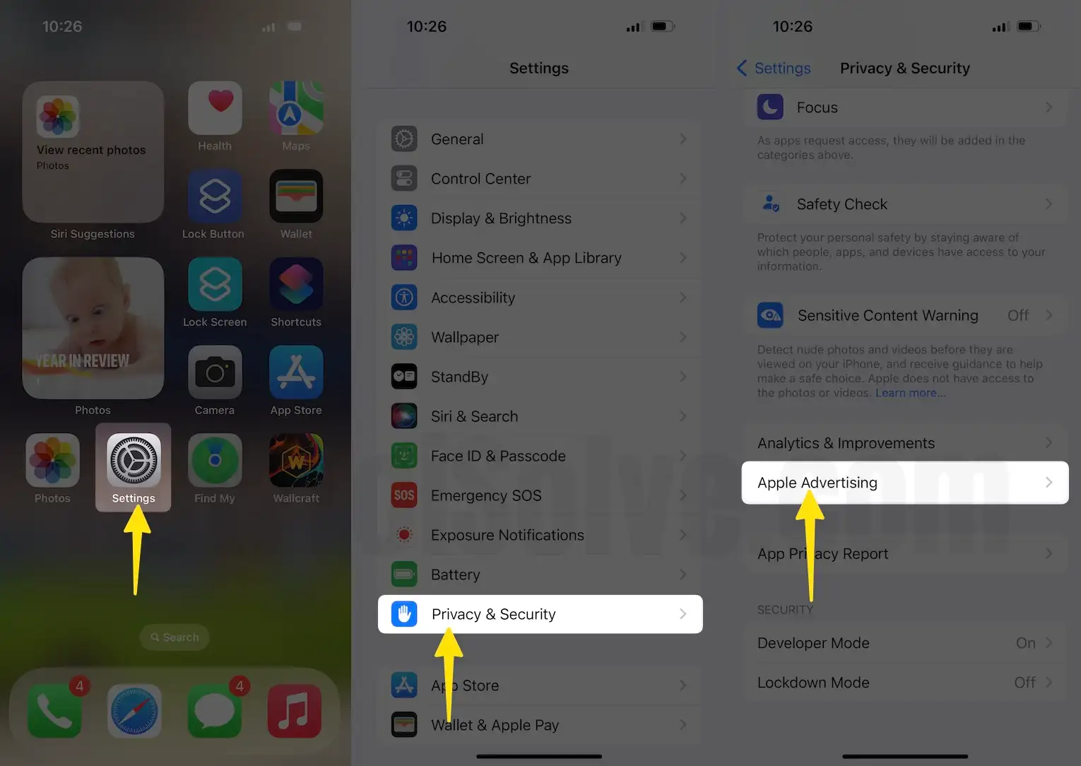 Click Apple Advertising In Settings On iPhone
