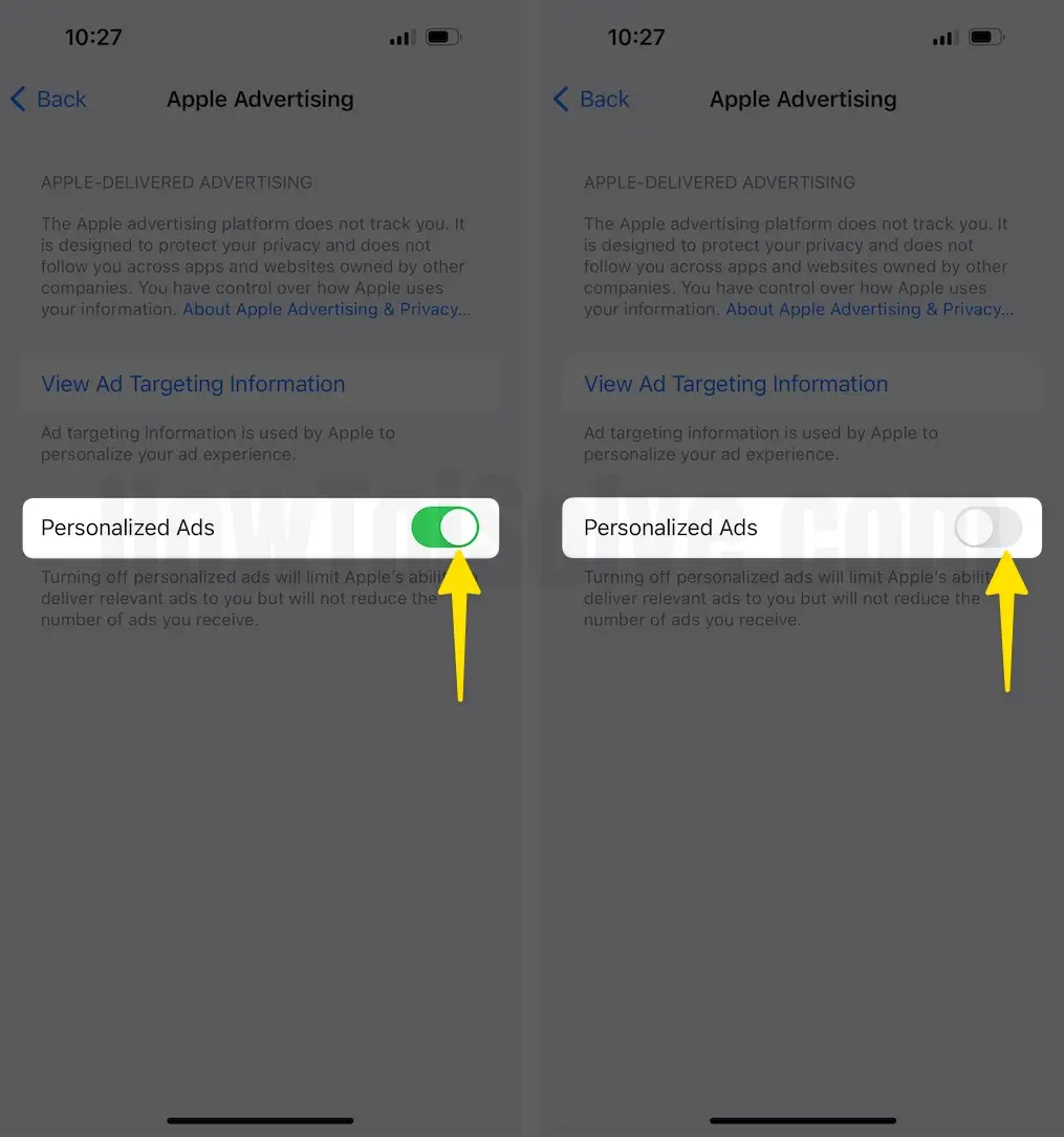 Turn OFF Personalized Ads In Settings On iPhone