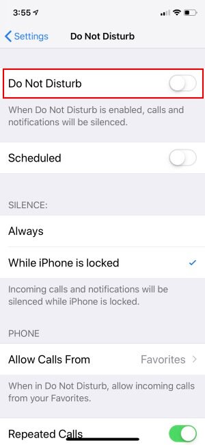 Disable Do No Disturb on iPhone