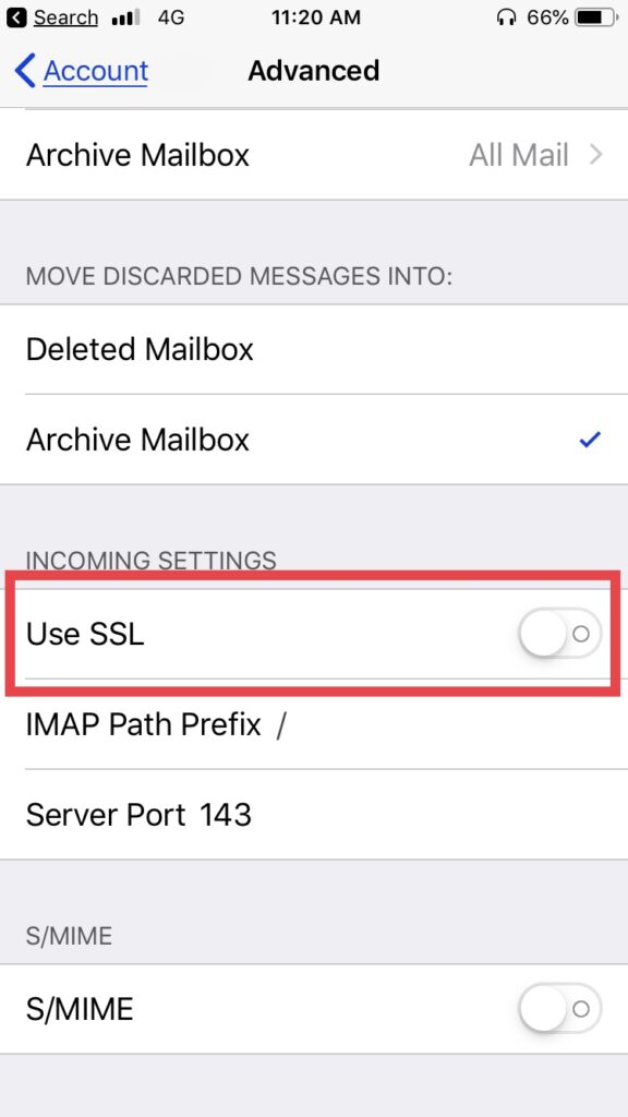 Disable Use SSL on mail app on iphone XS max XS XR X 8 Plus 7 Plus 6S Plus