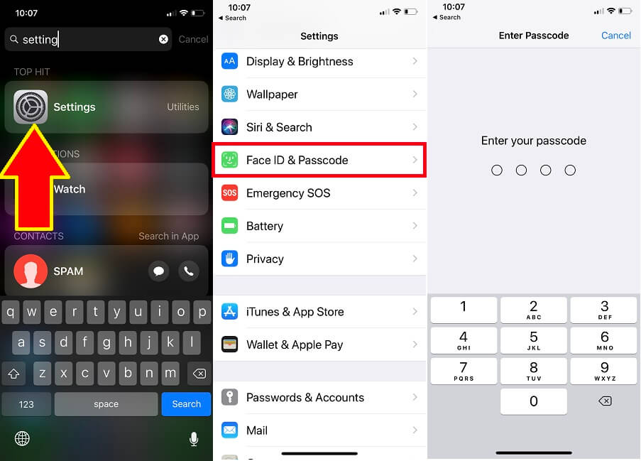 Turn off Face ID & Passcode for iPhone XS Max iPhone XS and iPhone XR